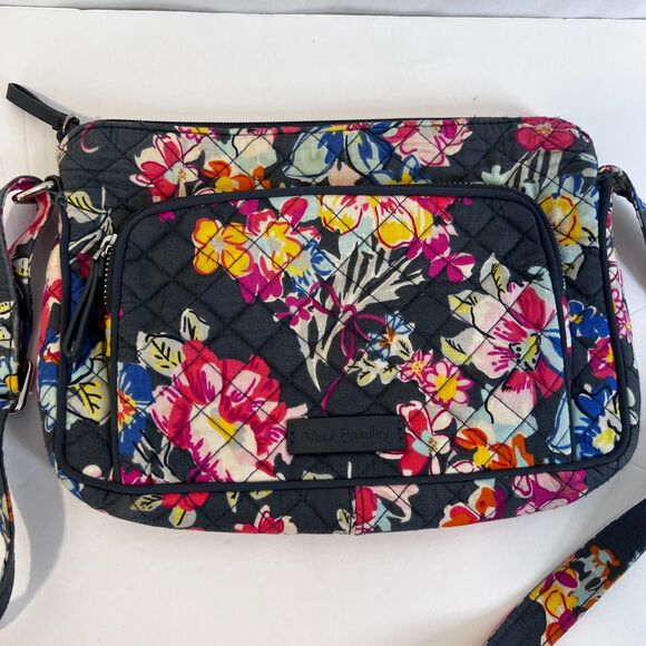 Vera Bradley Little Hipster Crossbody Bag 'Pretty Posies' Quilted Boho Compact - Picture 2 of 11